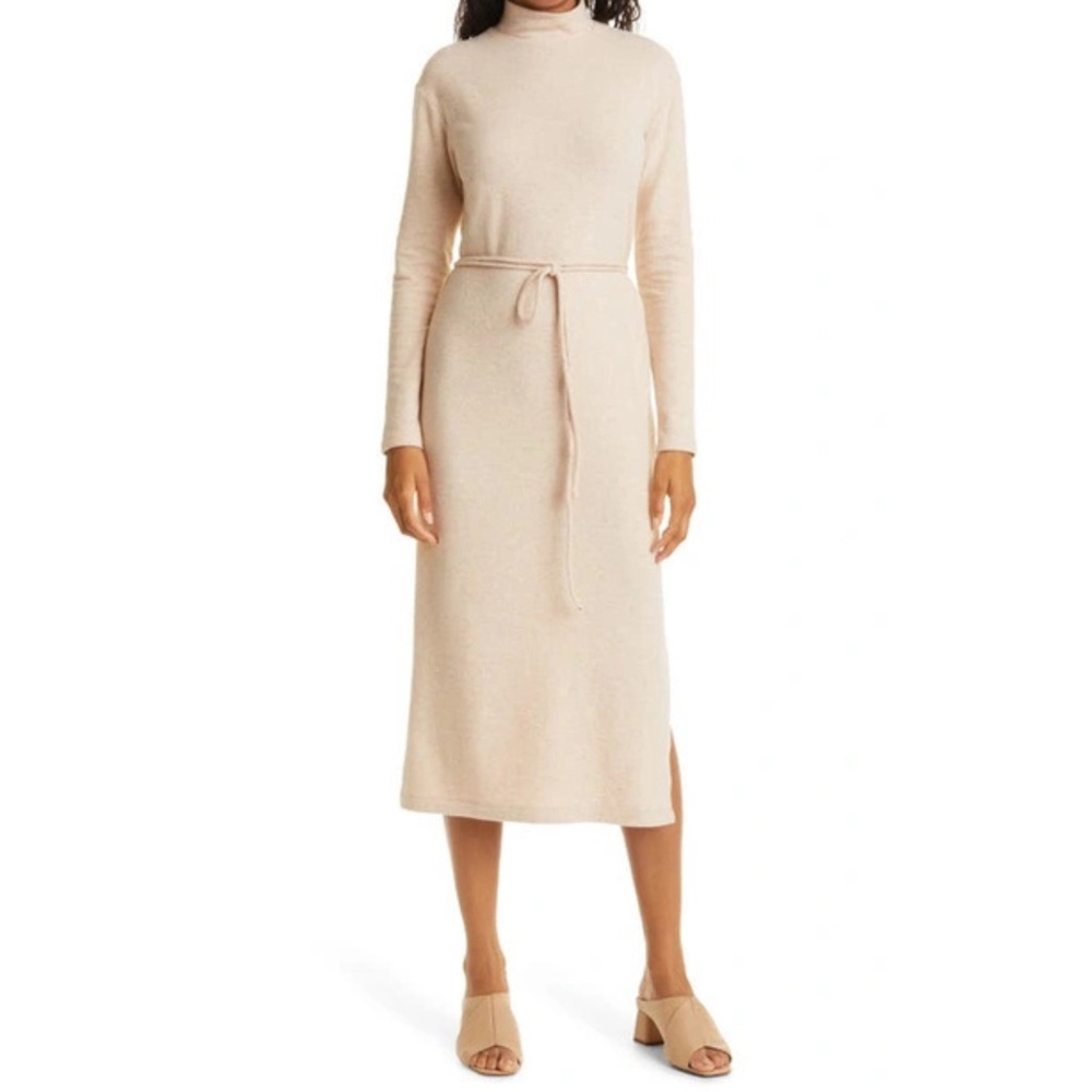 Vince Long Sleeve Mock Neck Knit Sweater Midi Dress